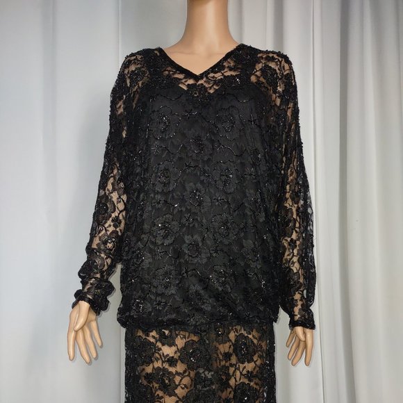 Carina 1920s style black lace beaded mini dress size M - Picture 1 of 8